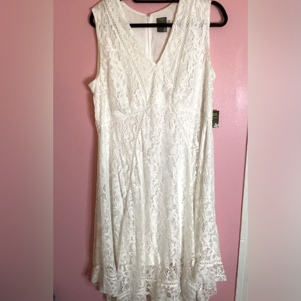Taylor White Lace Dress in White